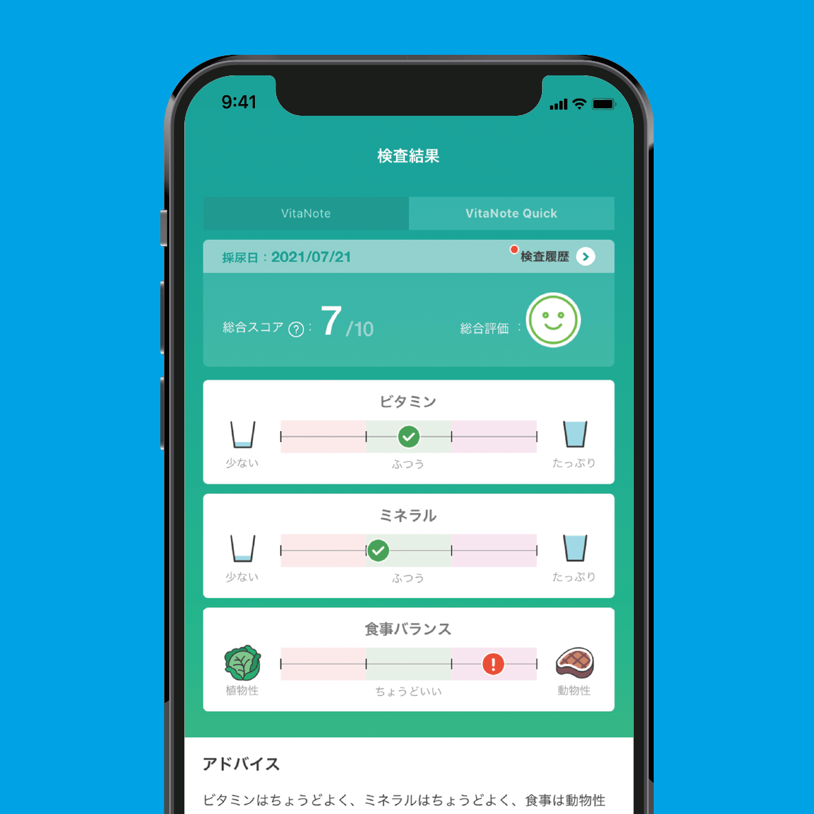 栄養検査キット VitaNote Quickの検査結果